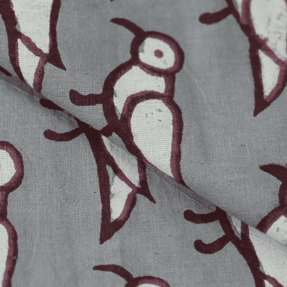 Kashish Red Bird Print Pure Cotton Fabric