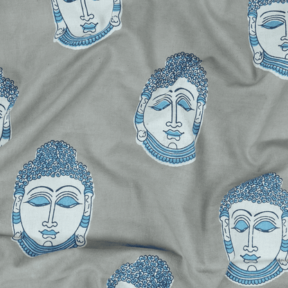 Buddha Print Fabric Pure Cotton Sky Blue