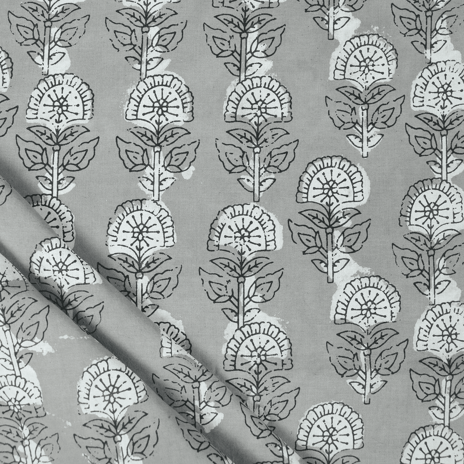 Kshish Grey Floral Block Print Fabric Pure Cotton