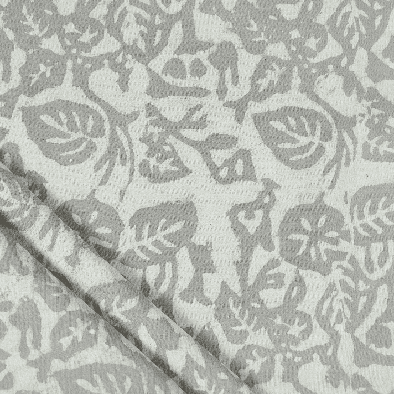 Floral Print Silk Soft Cotton Fabric Kashish White Grey