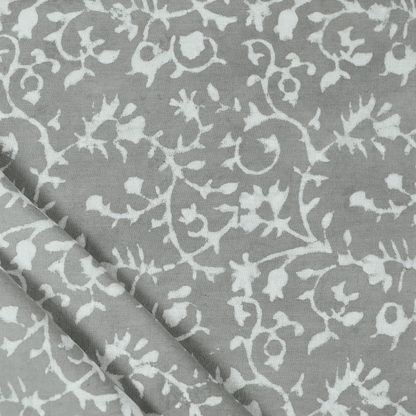 Grey Kashish Floral Print Organic Cotton Fabric