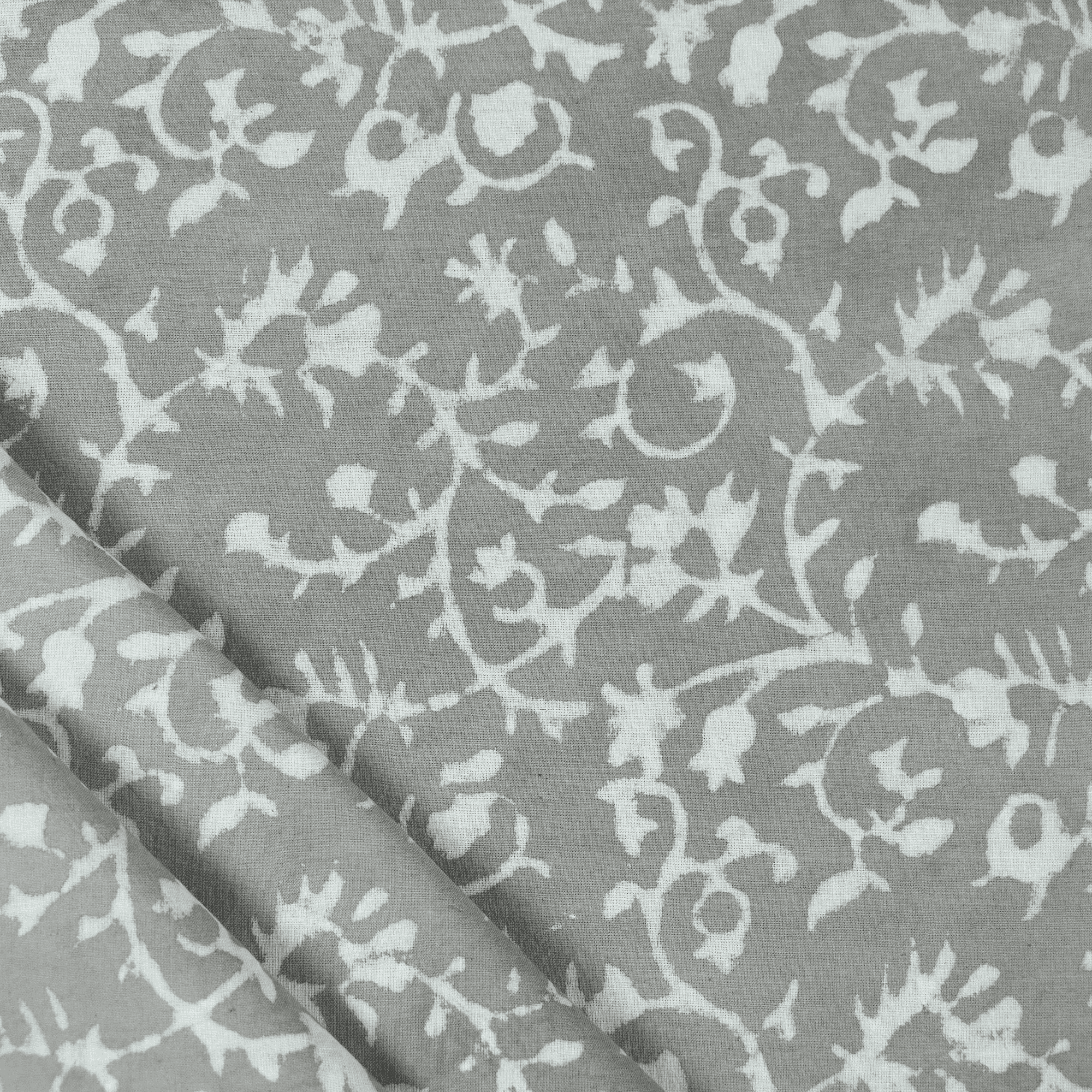 Grey Kashish Floral Print Organic Cotton Fabric