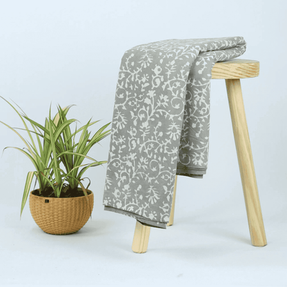 Grey Kashish Floral Print Organic Cotton Fabric