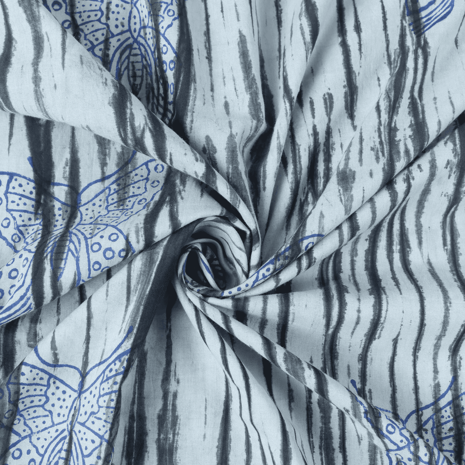 Blue Hand Block Kashish Butterfly Fabric