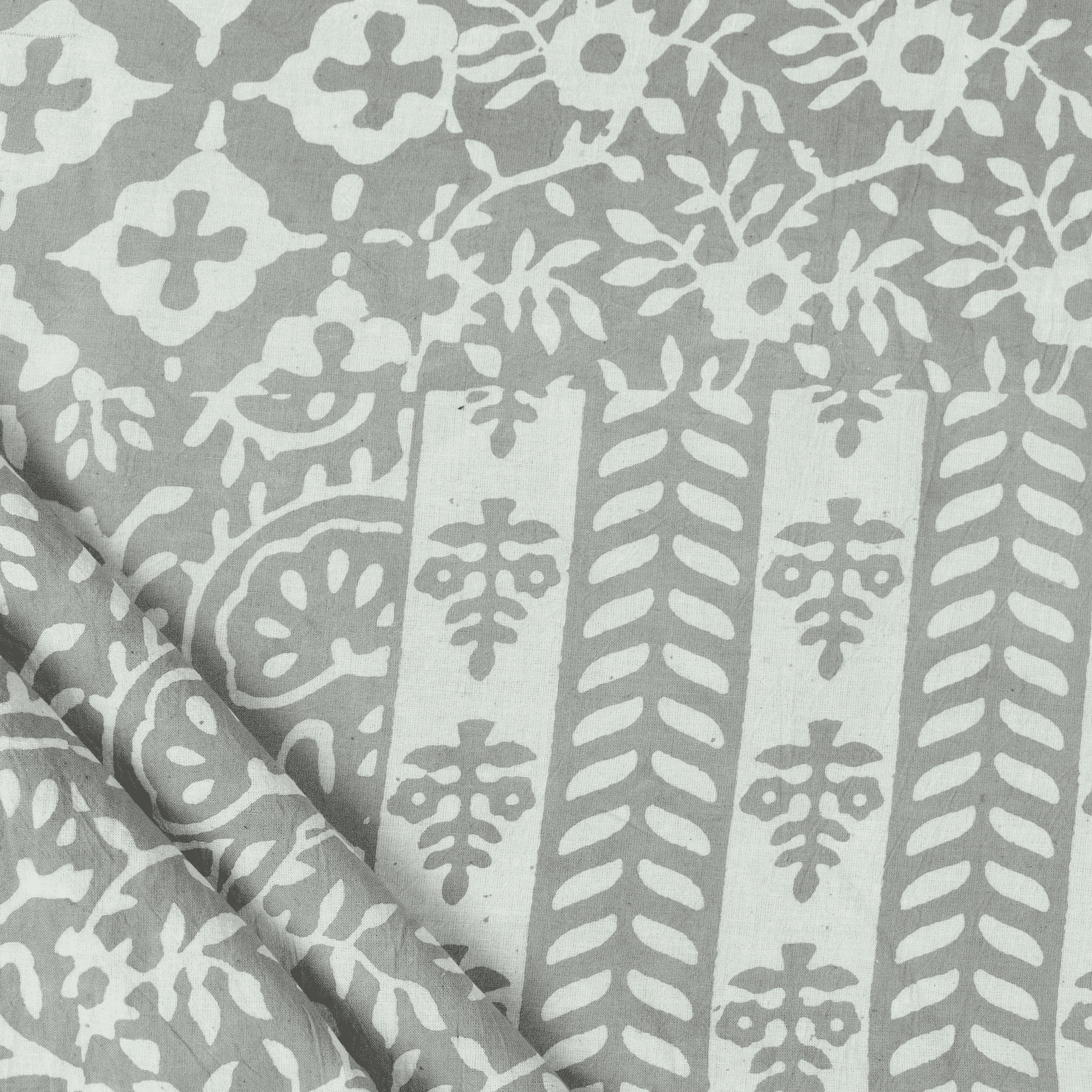 Indian Patchwork Fabric Cotton Block Print Fabric Kashish Grey