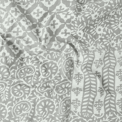 Indian Patchwork Fabric Cotton Block Print Fabric Kashish Grey