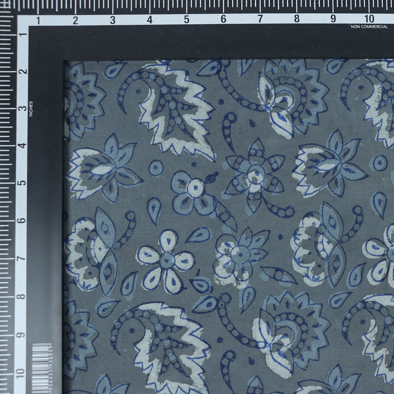 Dark Grey Indian Floral Hand Block Print Kashish Natural Dye Fabric