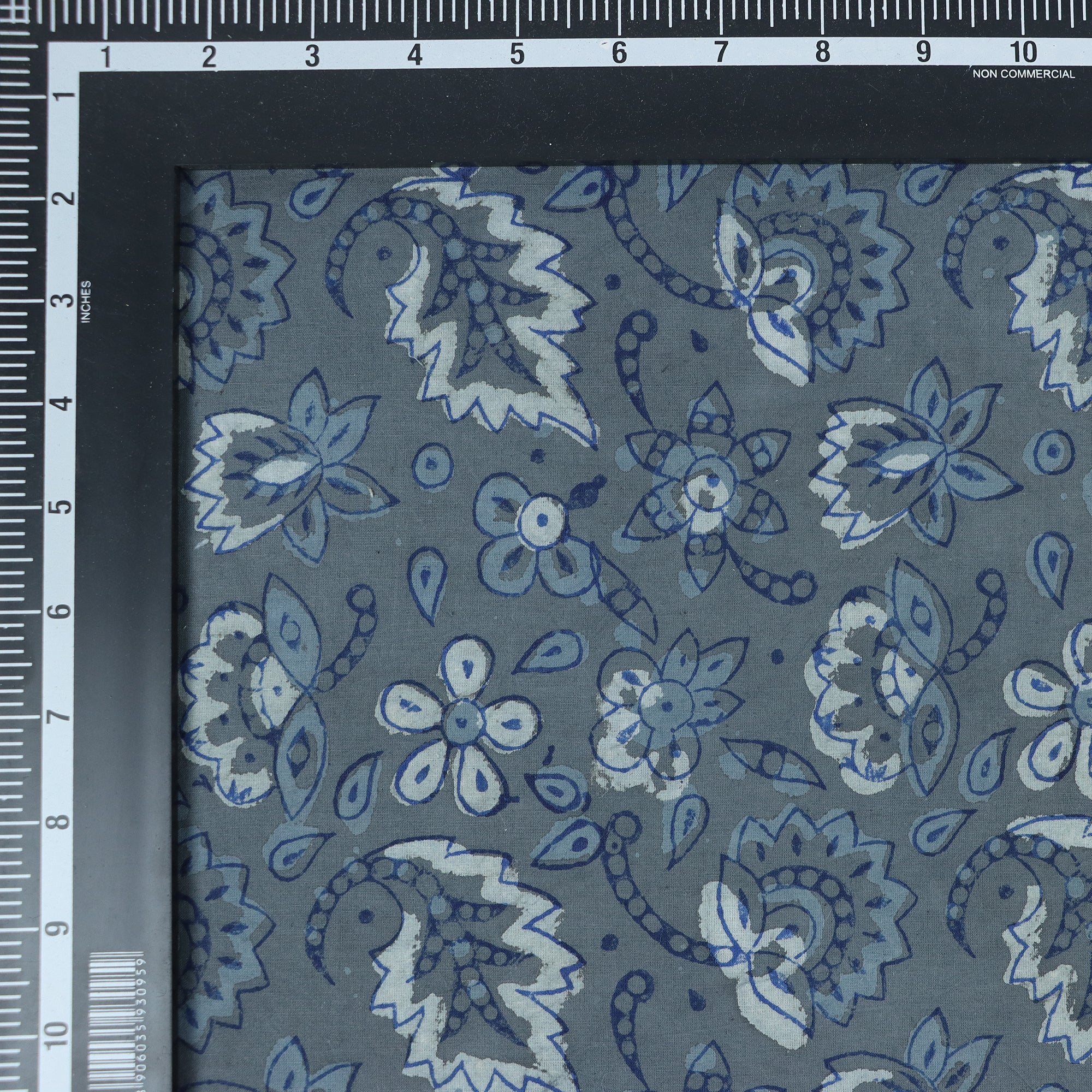 Dark Grey Indian Floral Hand Block Print Kashish Natural Dye Fabric