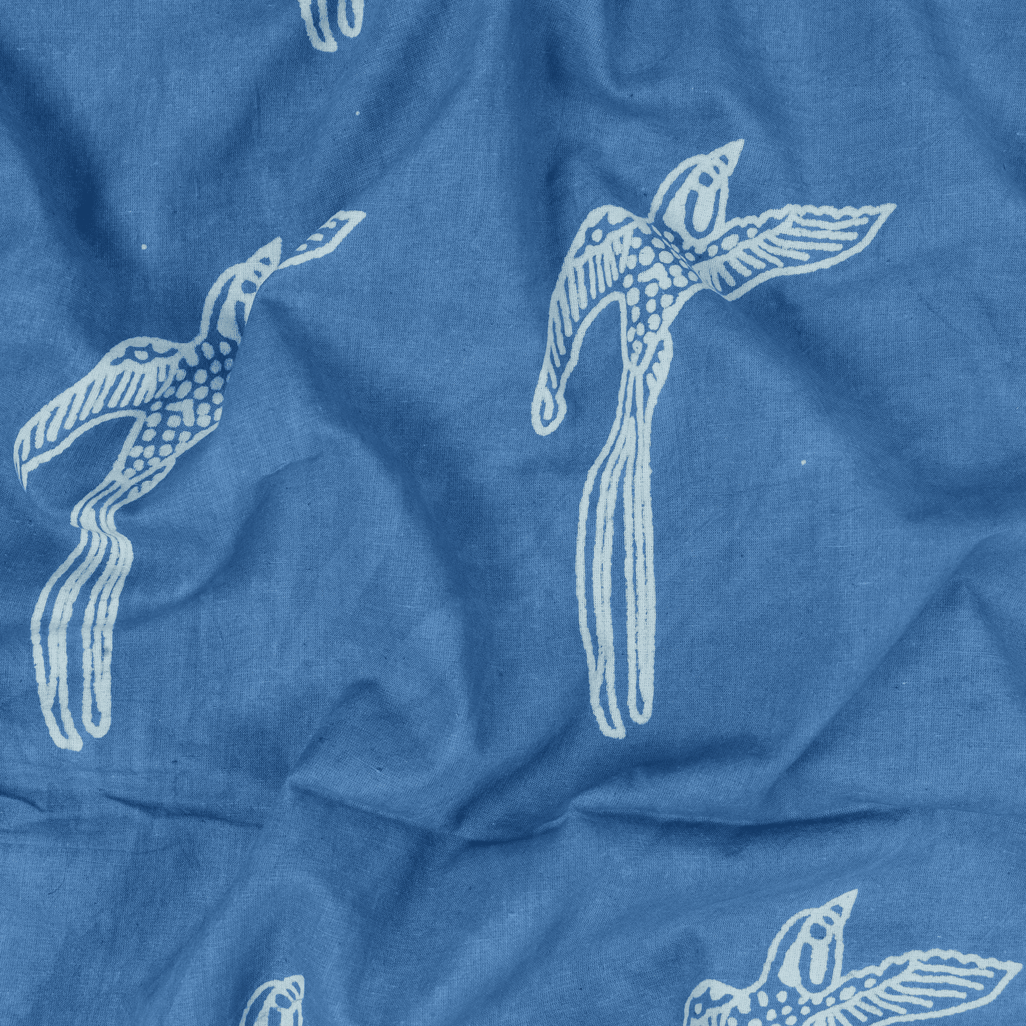 Bird Print Indigo Block Dabu Print Fabric