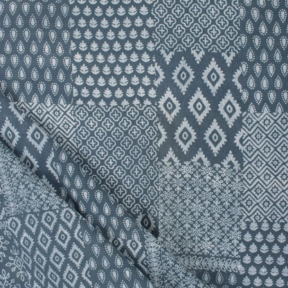 Blue Block Printed Cotton Kashish Fabric