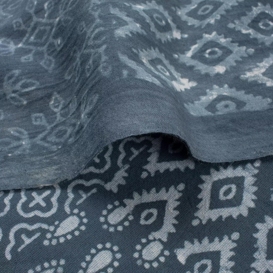 Blue Block Printed Cotton Kashish Fabric
