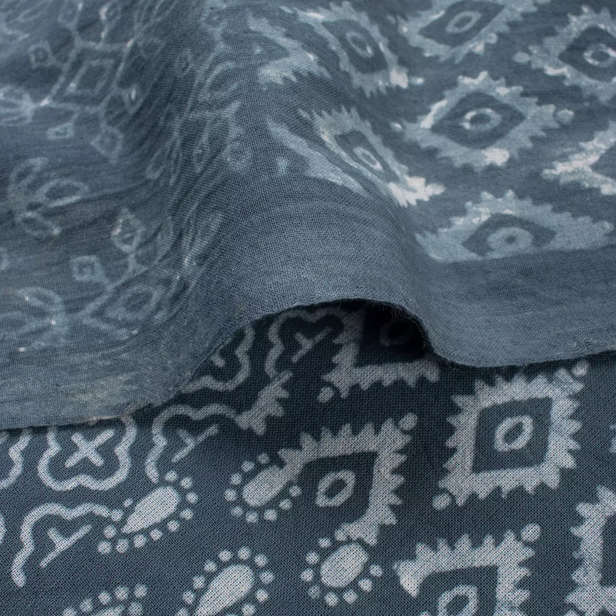 Blue Block Printed Cotton Kashish Fabric