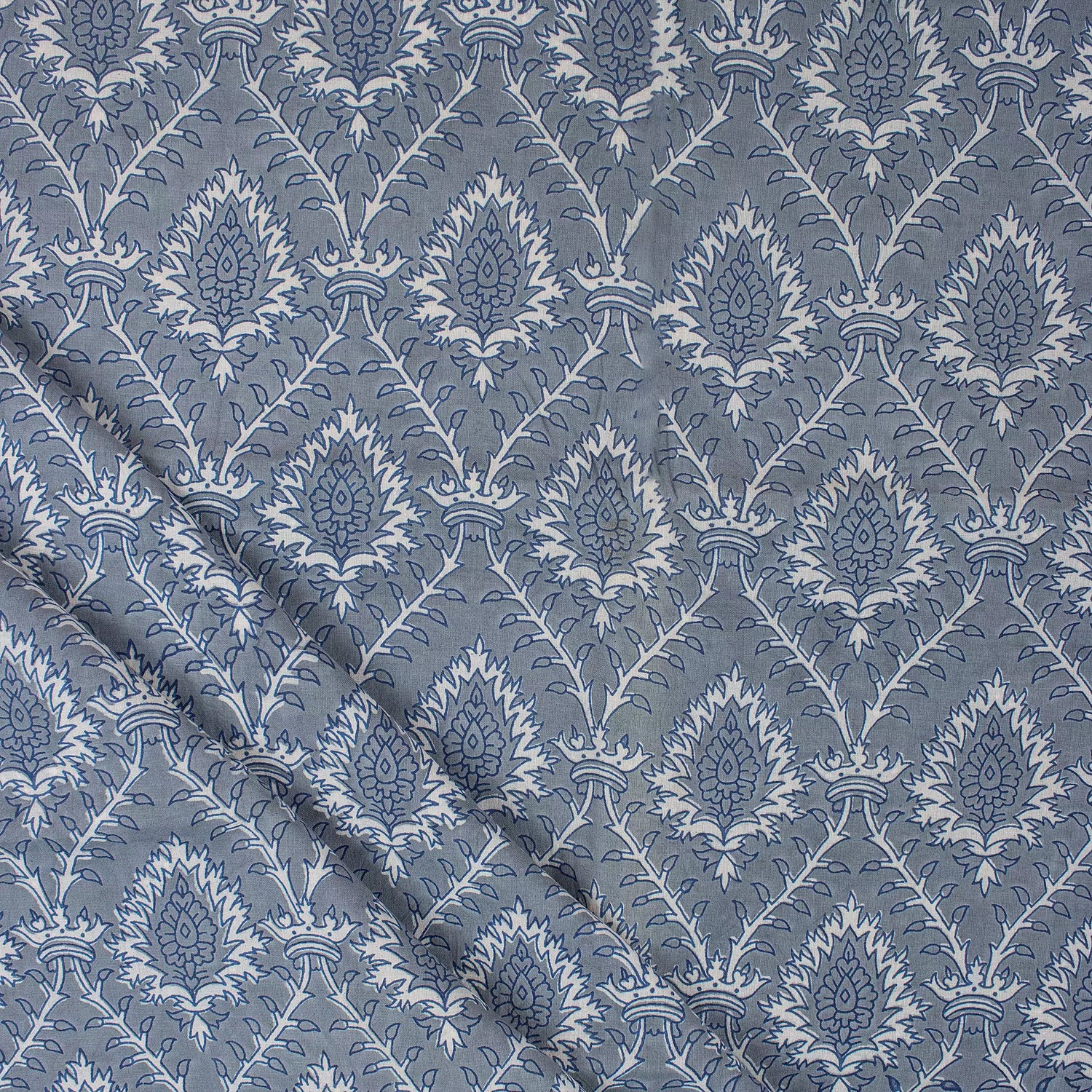 Leaf Block Printed Cotton Kahish Fabric For Clothing