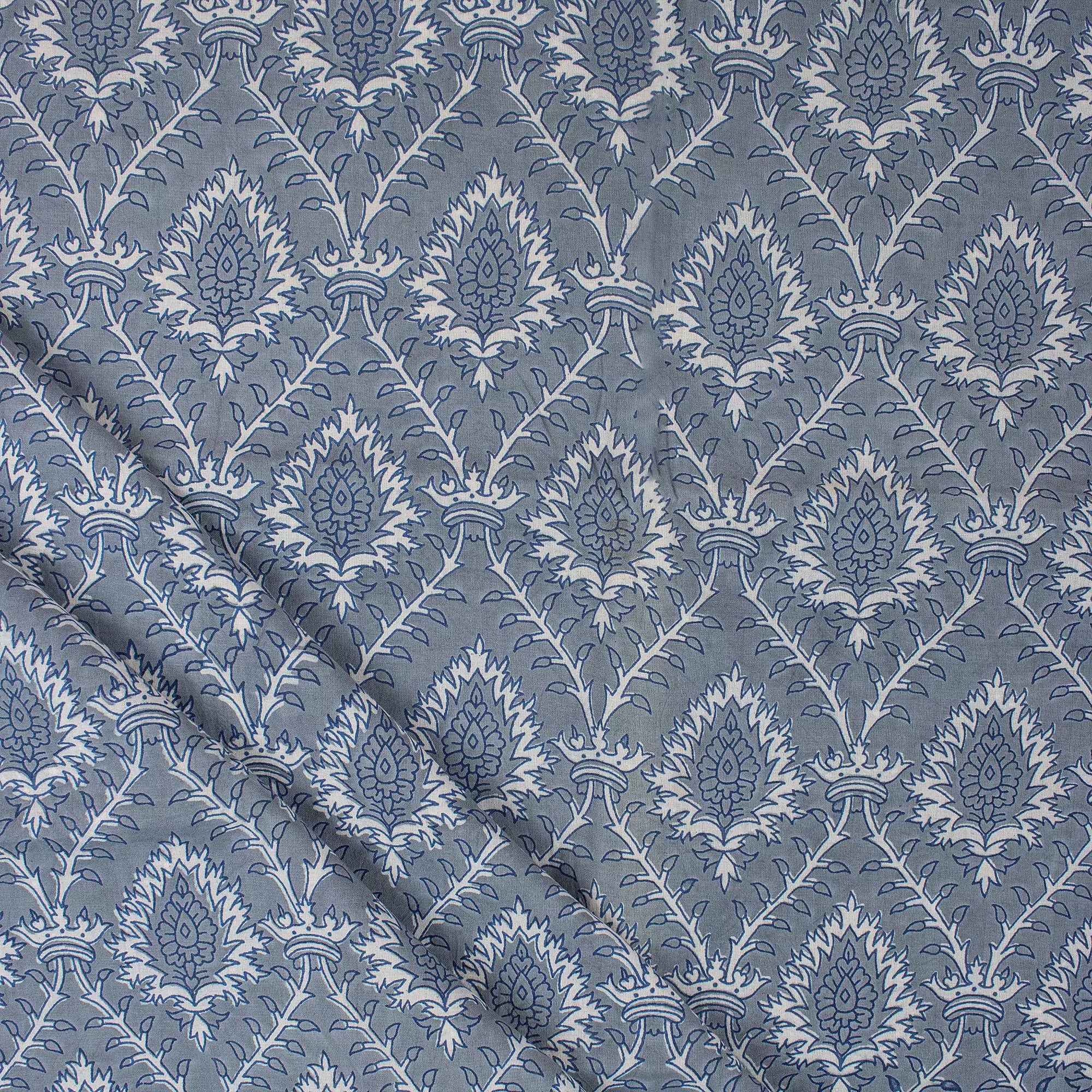 Leaf Block Printed Cotton Kahish Fabric For Clothing