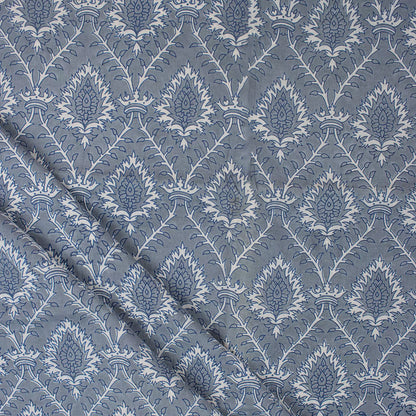 Leaf Block Printed Cotton Kahish Fabric For Clothing