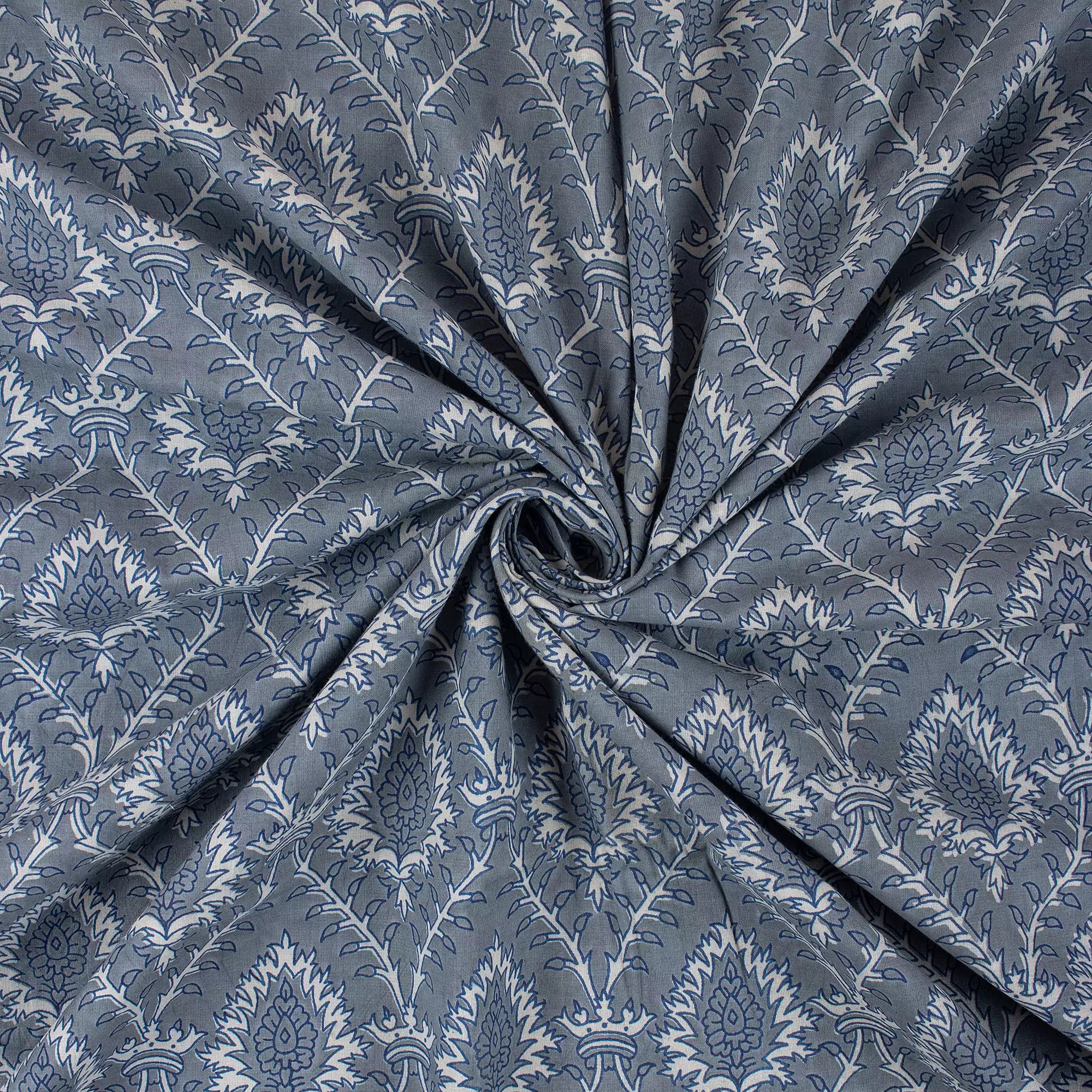 Leaf Block Printed Cotton Kahish Fabric For Clothing