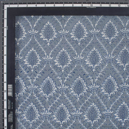 Leaf Block Printed Cotton Kahish Fabric For Clothing
