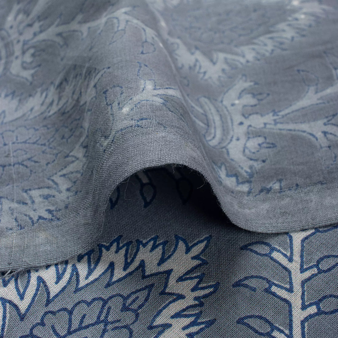 Leaf Block Printed Cotton Kahish Fabric For Clothing
