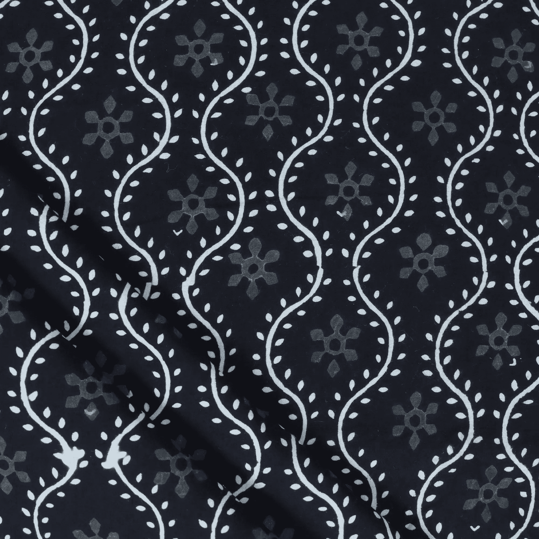 Hand Block Wavy Cotton Printed Fabric