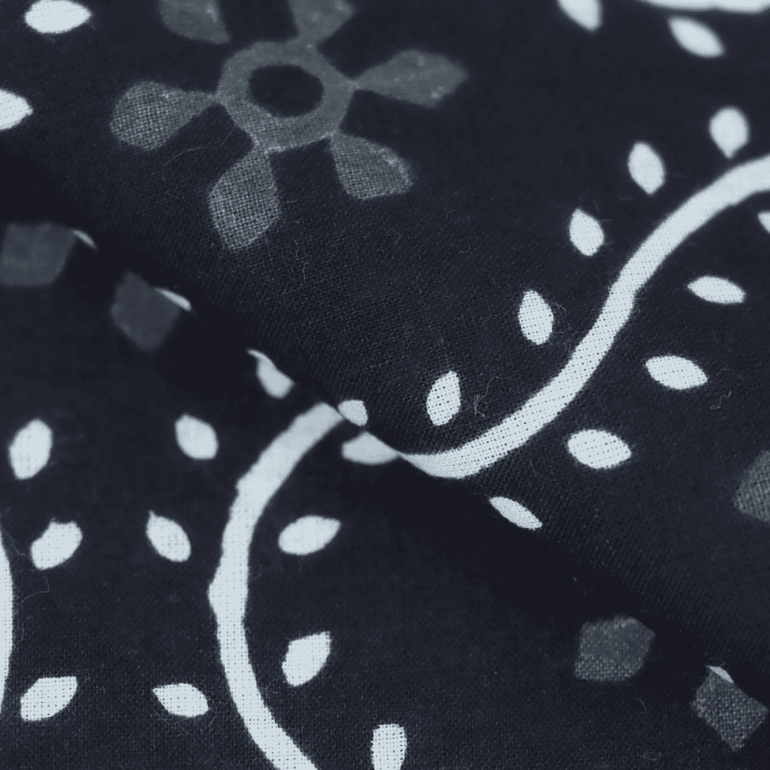 Hand Block Wavy Cotton Printed Fabric