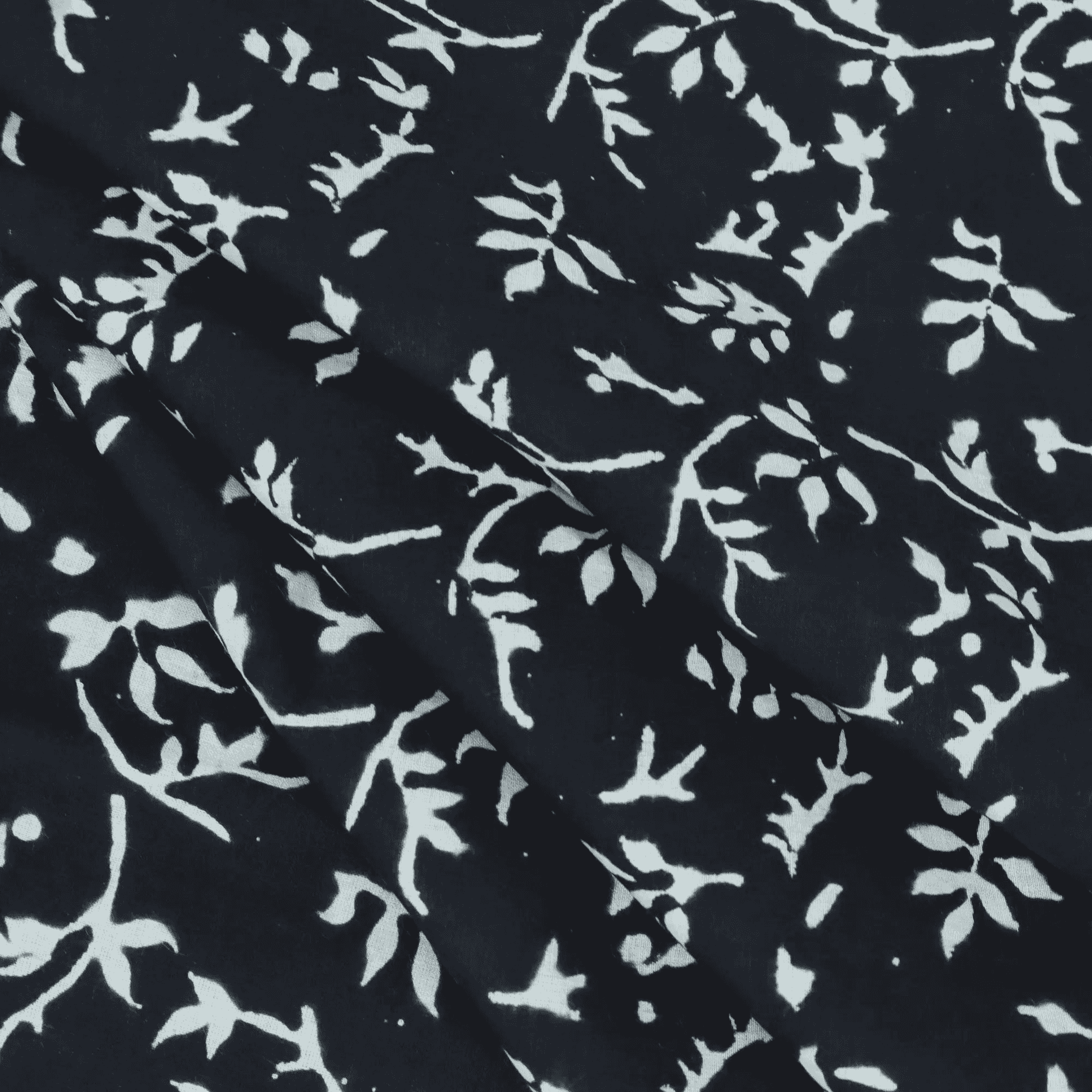 Black Sanganeri Block Print with Floral Jaal Design Cotton Fabric