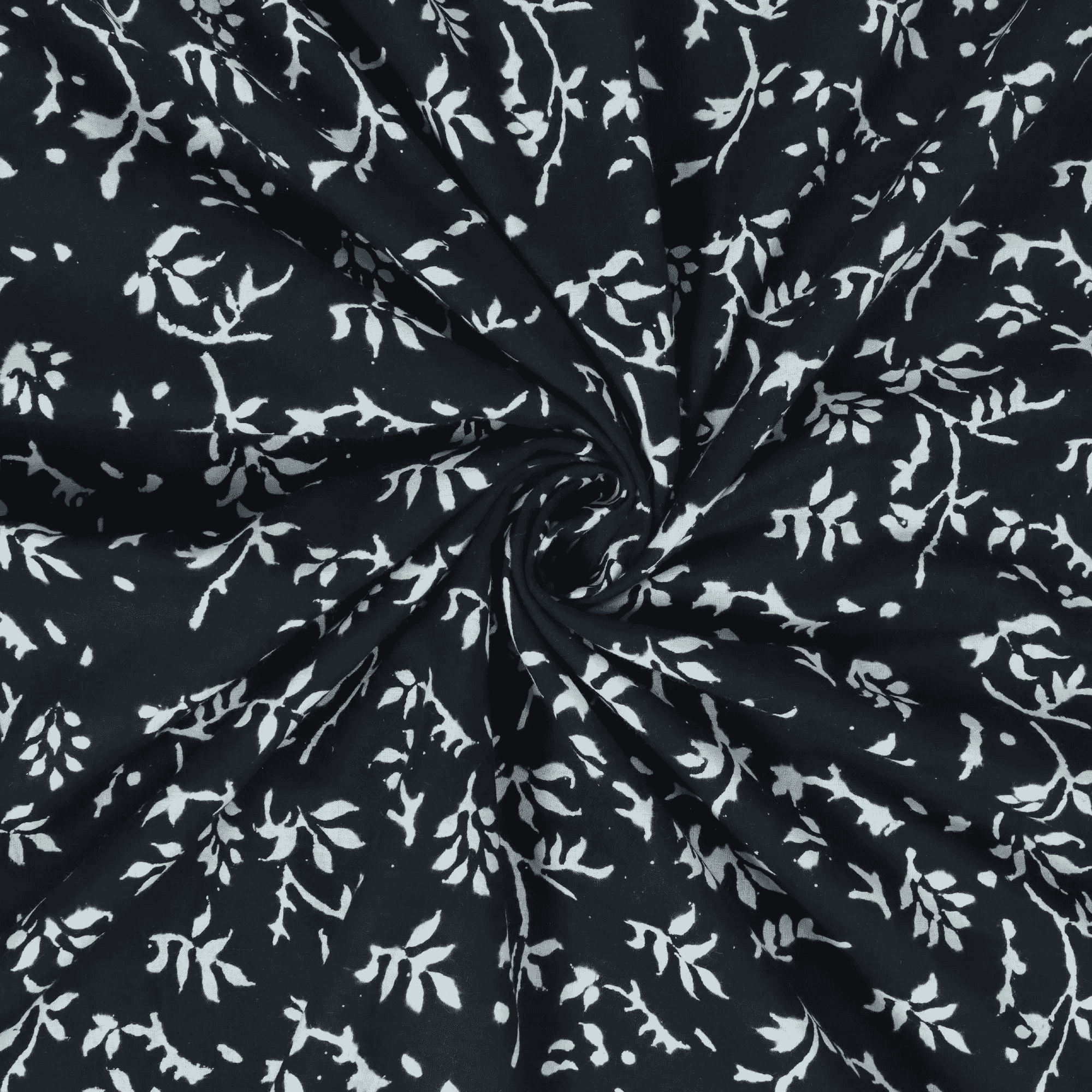 Black Sanganeri Block Print with Floral Jaal Design Cotton Fabric