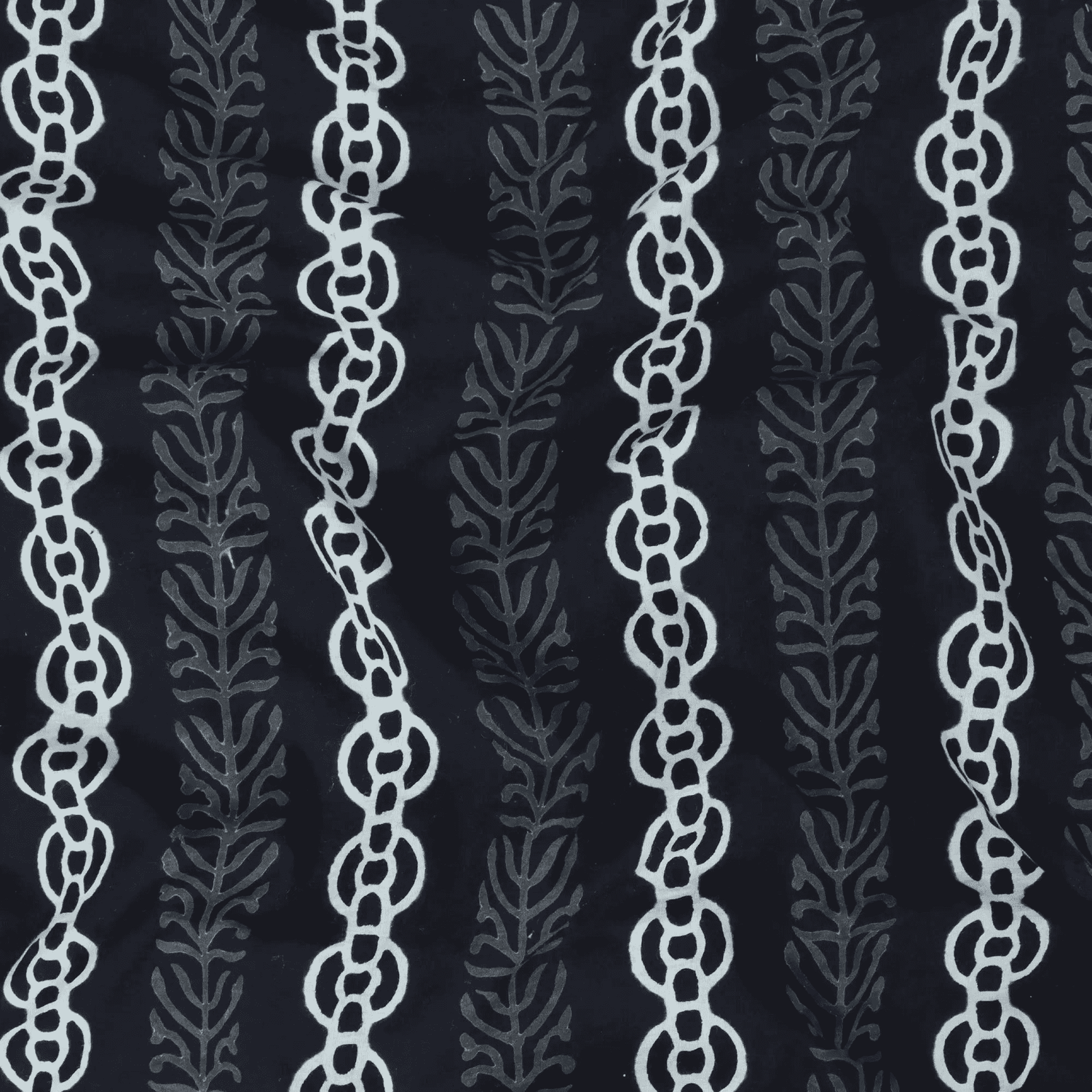 Black Cotton Voile Block Print Fabric