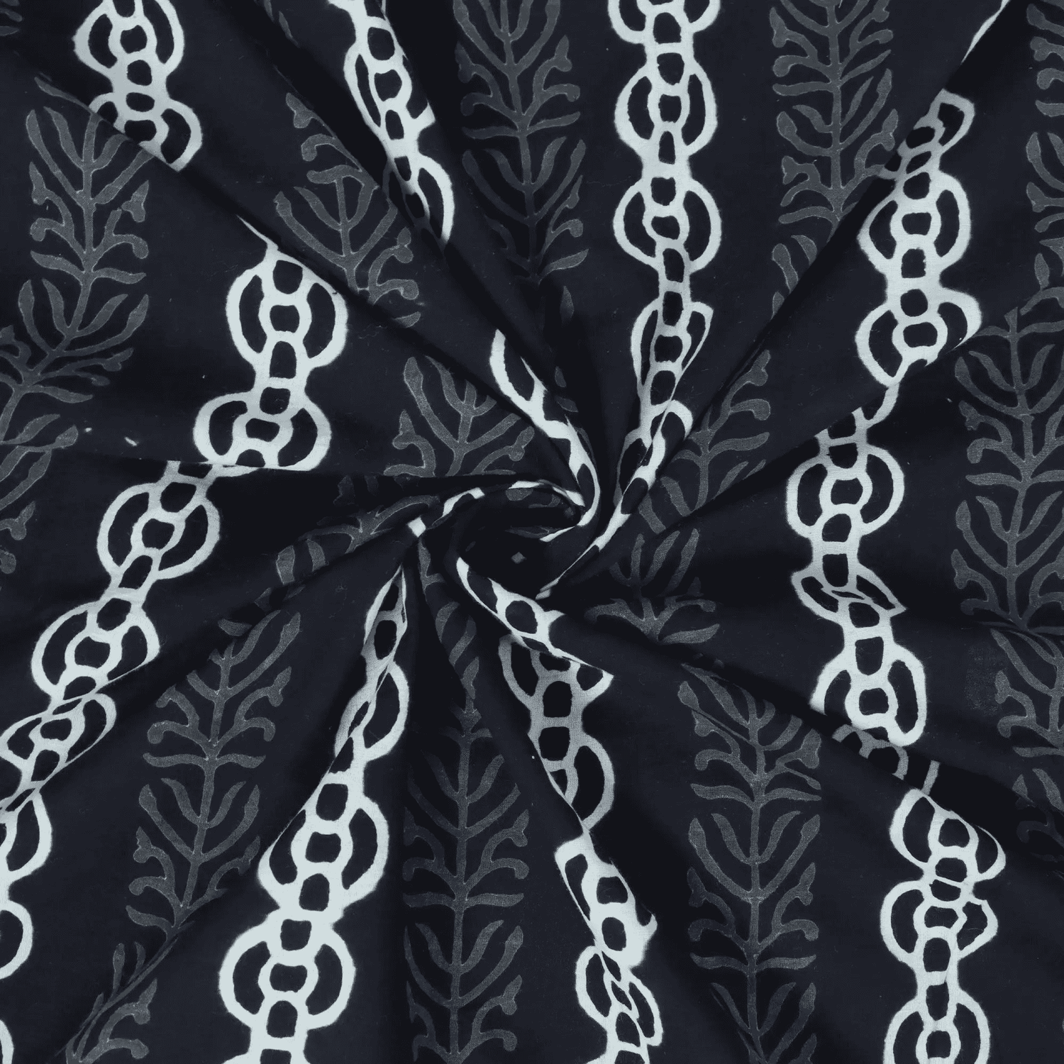 Black Cotton Voile Block Print Fabric