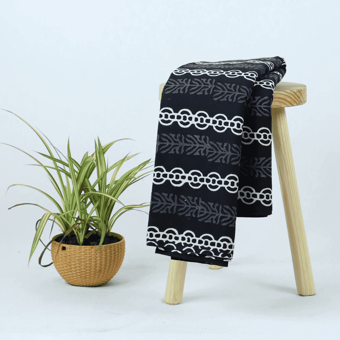 Black Cotton Voile Block Print Fabric