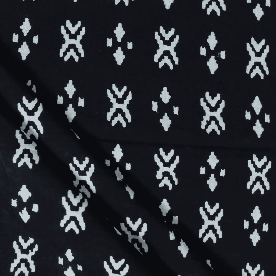 Black Ikat Print Fabric Hand Block Cotton Fabric