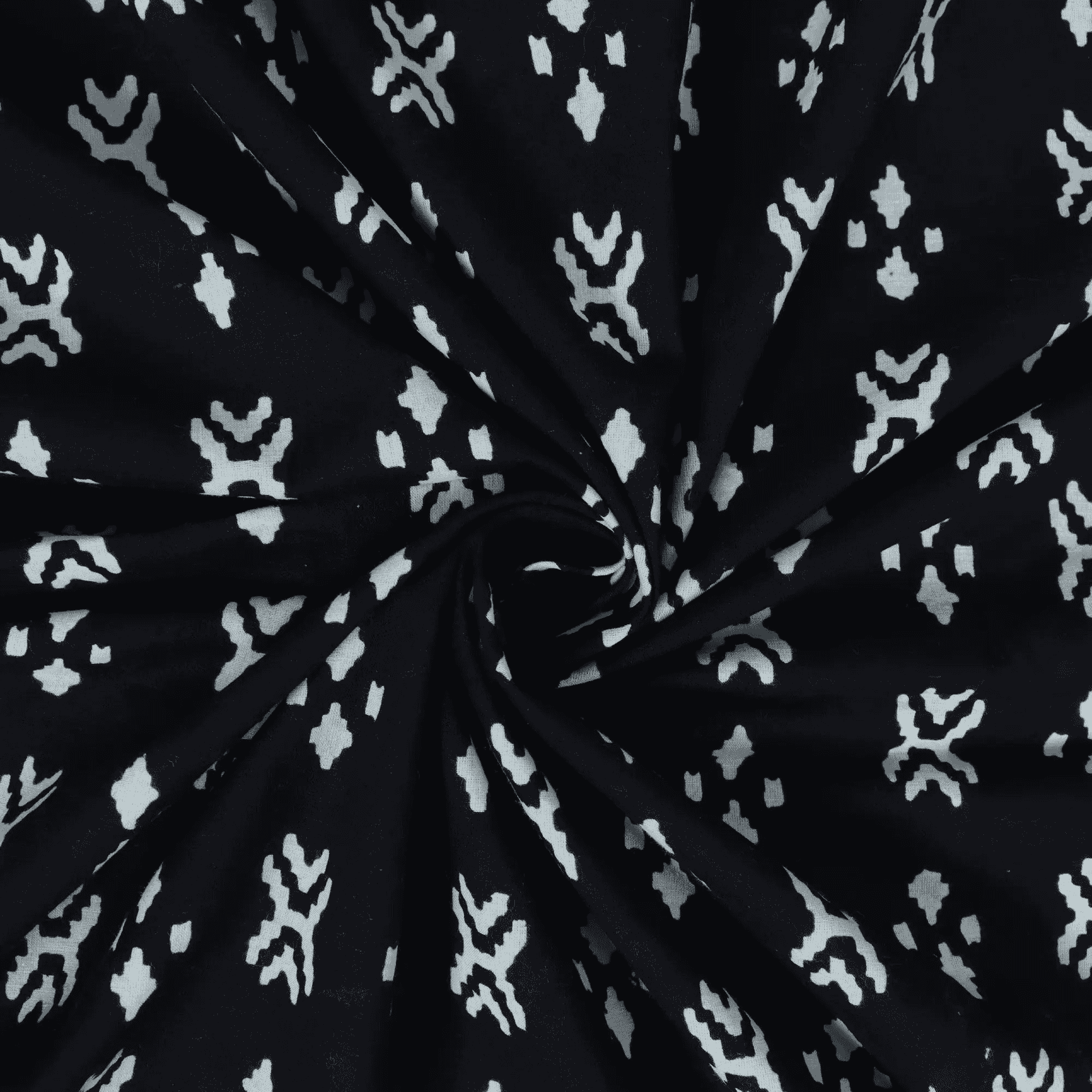 Black Ikat Print Fabric Hand Block Cotton Fabric