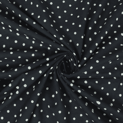 Hand Block Printed Cotton Fabric Black  Polka Dot Cotton Fabric