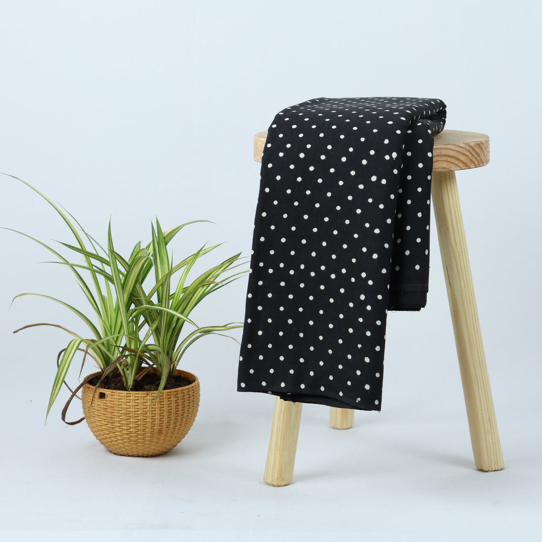 Hand Block Printed Cotton Fabric Black  Polka Dot Cotton Fabric