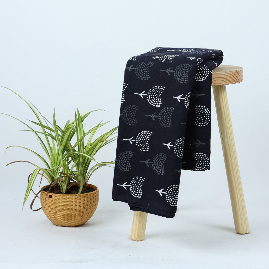 Black Cotton Fabric Block Printed Pure Cotton Cloth