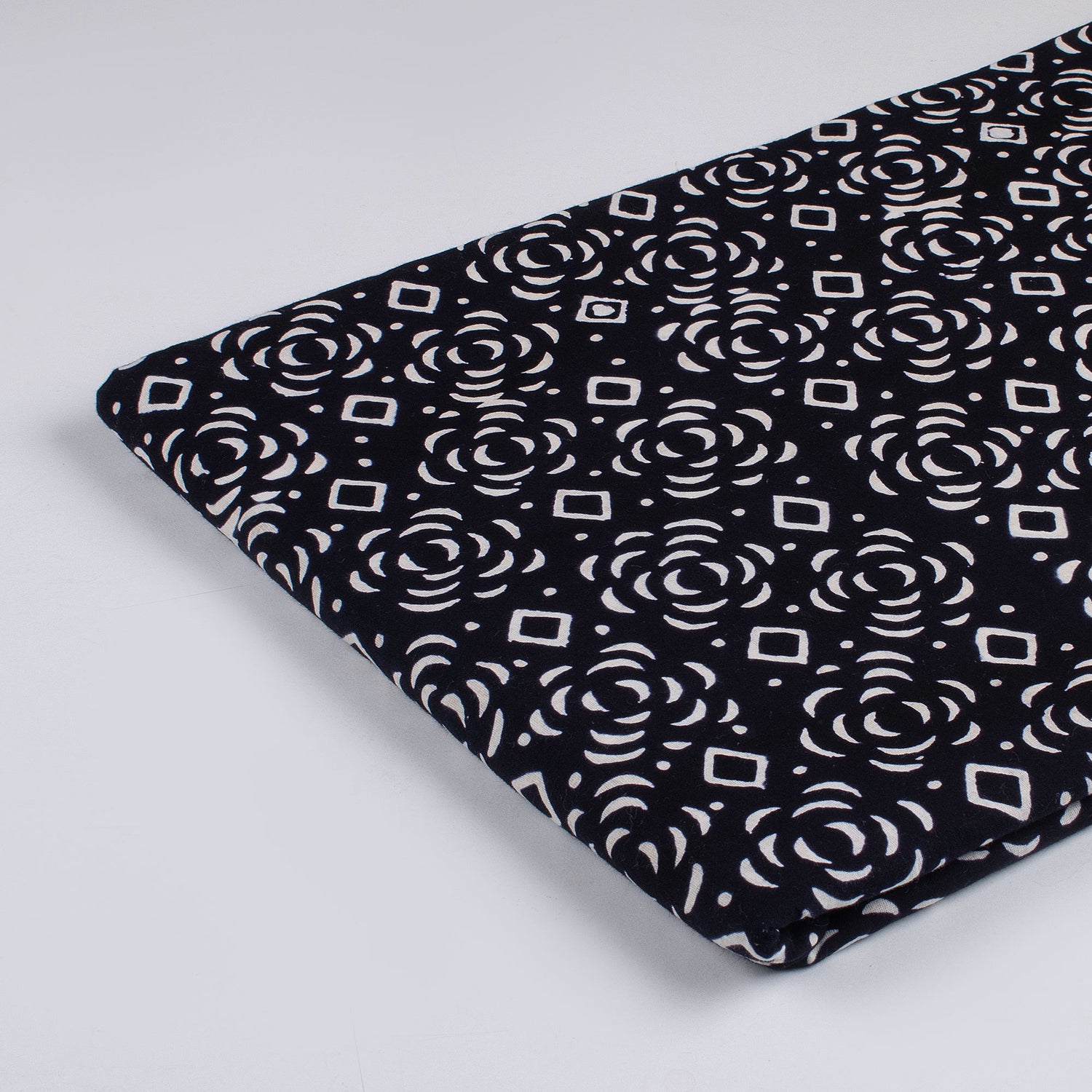 Pure Cotton Hand Block Printed Black &amp; White Fabric