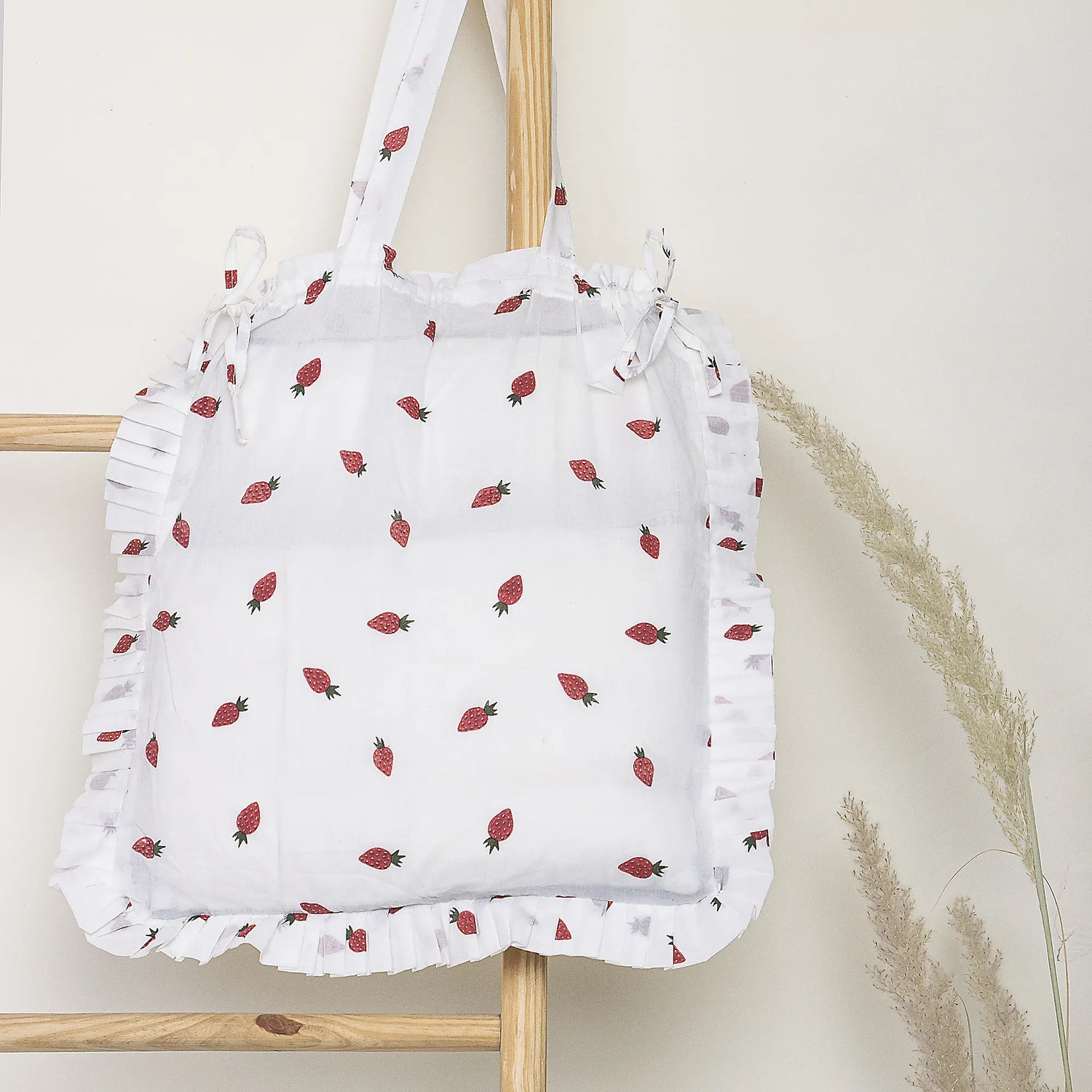 Handmade Strawberry Splash Print Soft Tote Bag