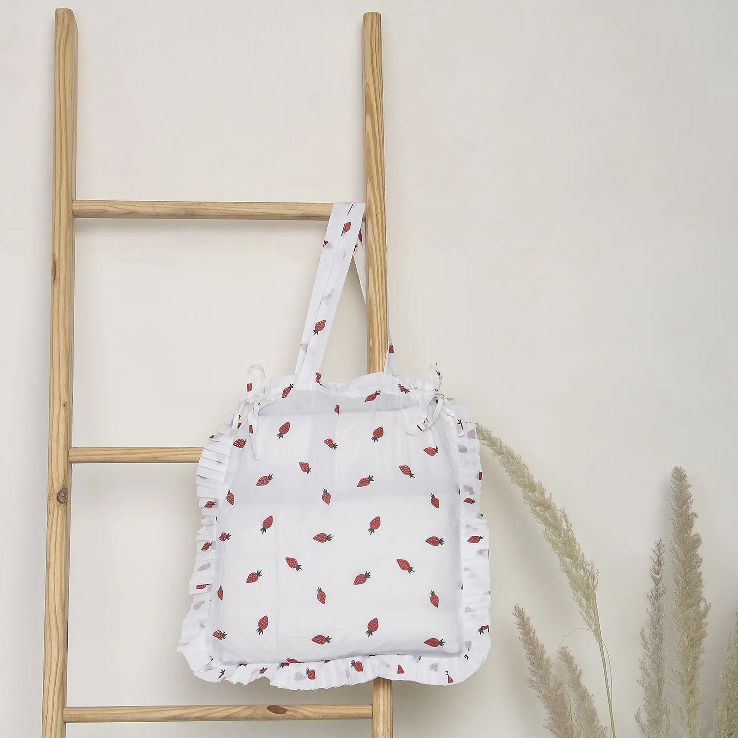 Handmade Strawberry Splash Print Soft Tote Bag