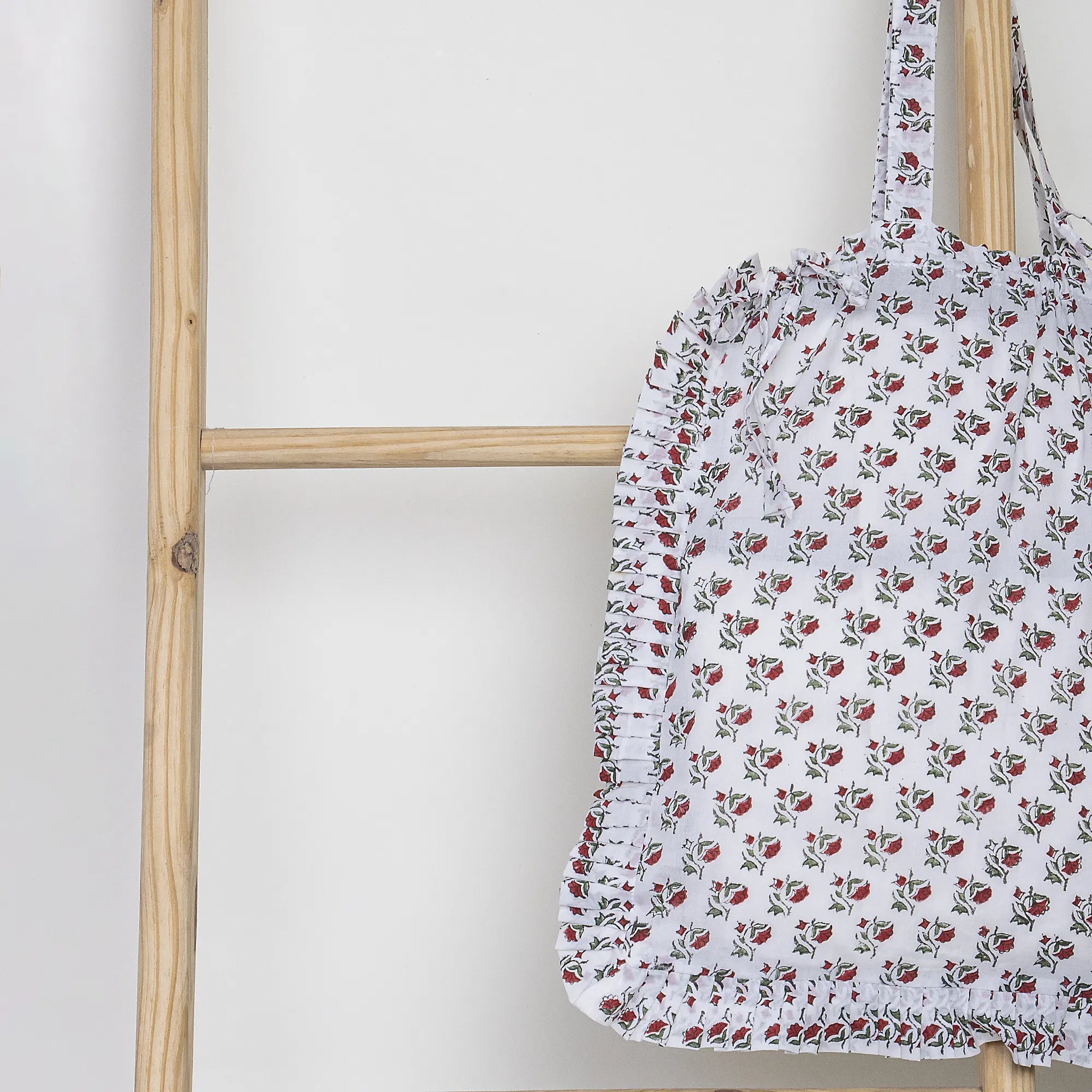 Crimson Bloom Block Printed Ethnic Tote Bags