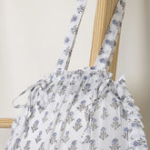 Blue Blossom Print Solid Tote Bags