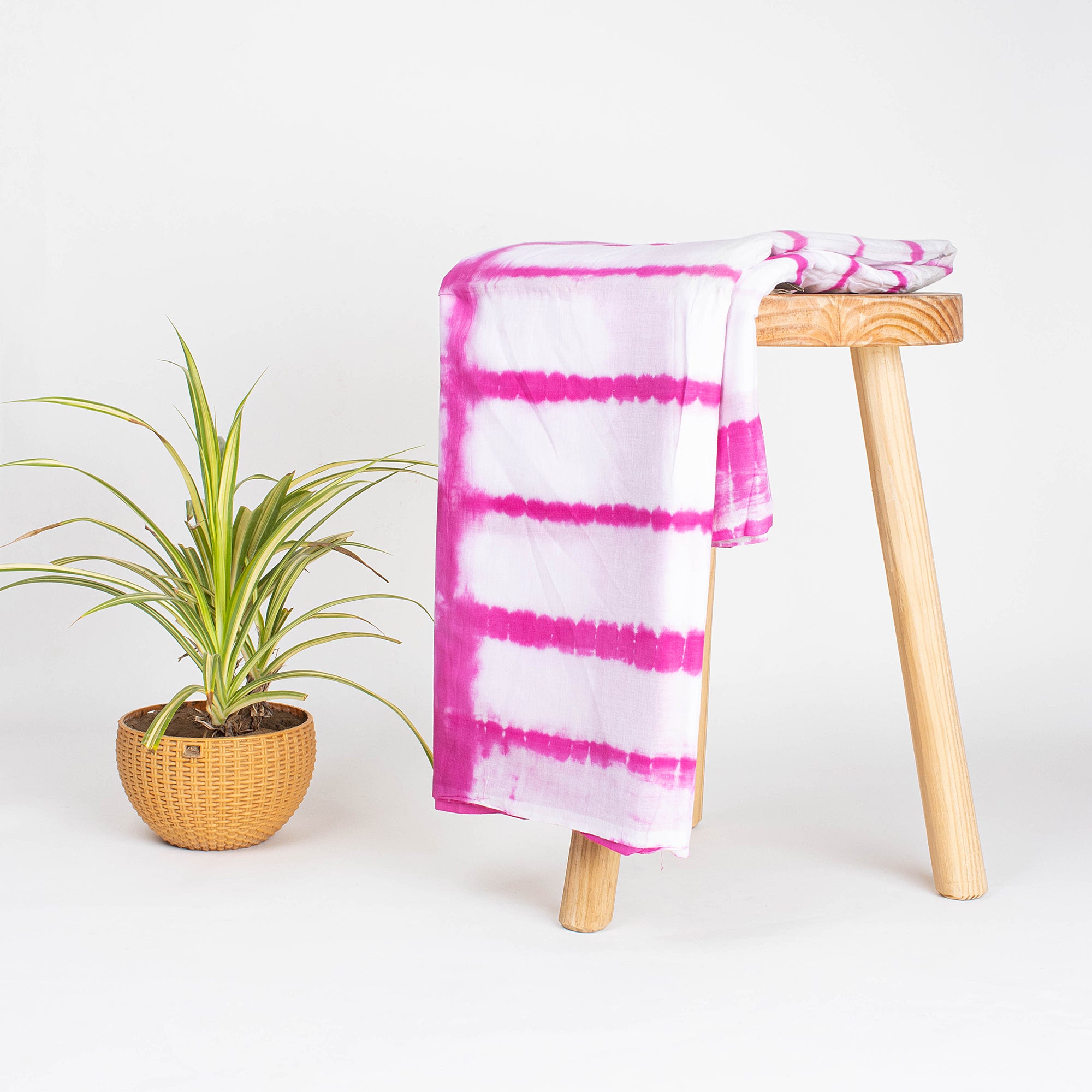 Pink Striped Natural Hand Dyed Pure Cotton Tie Dye Fabric for Kurta