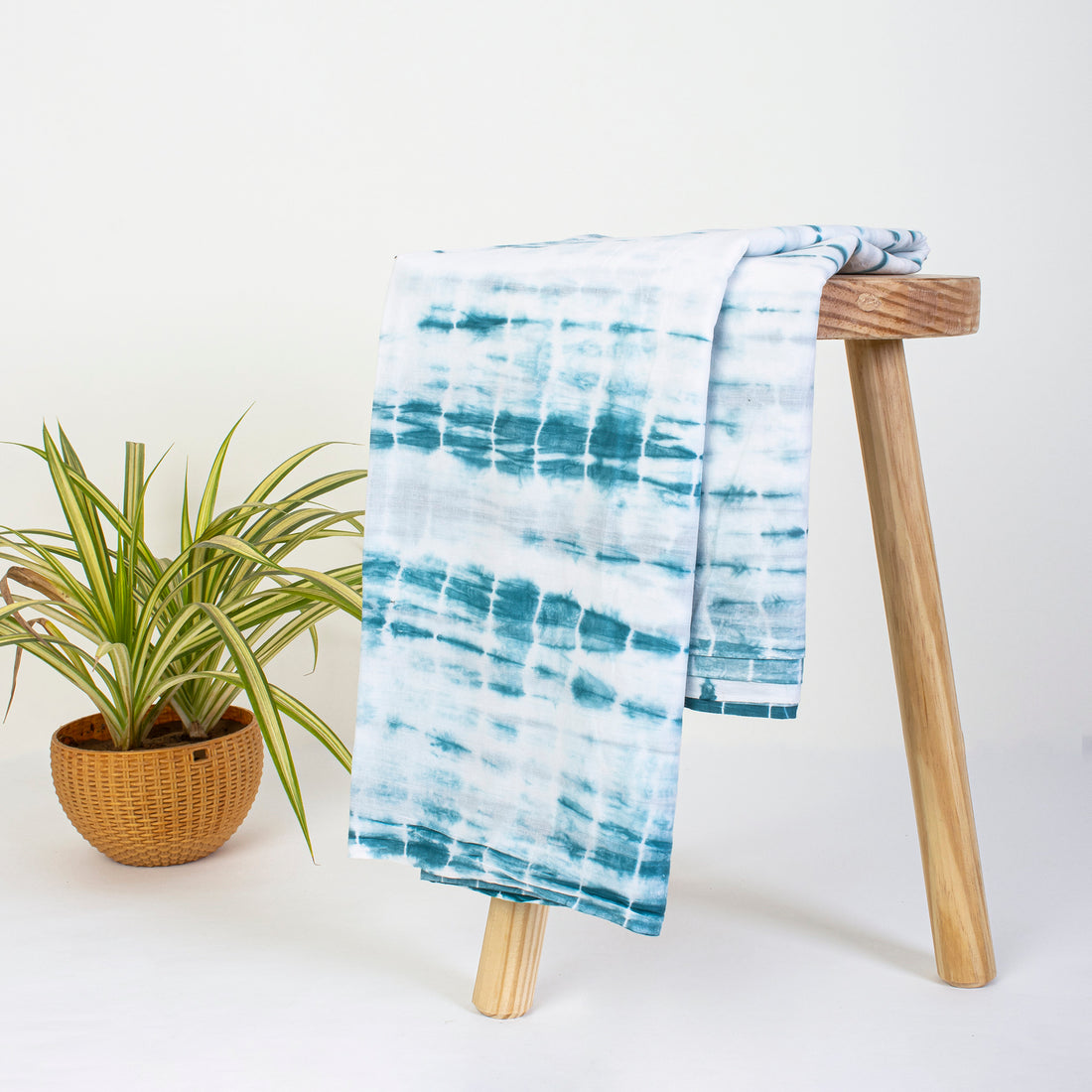 Aqua Blue Cotton Shibori Silk Fabric