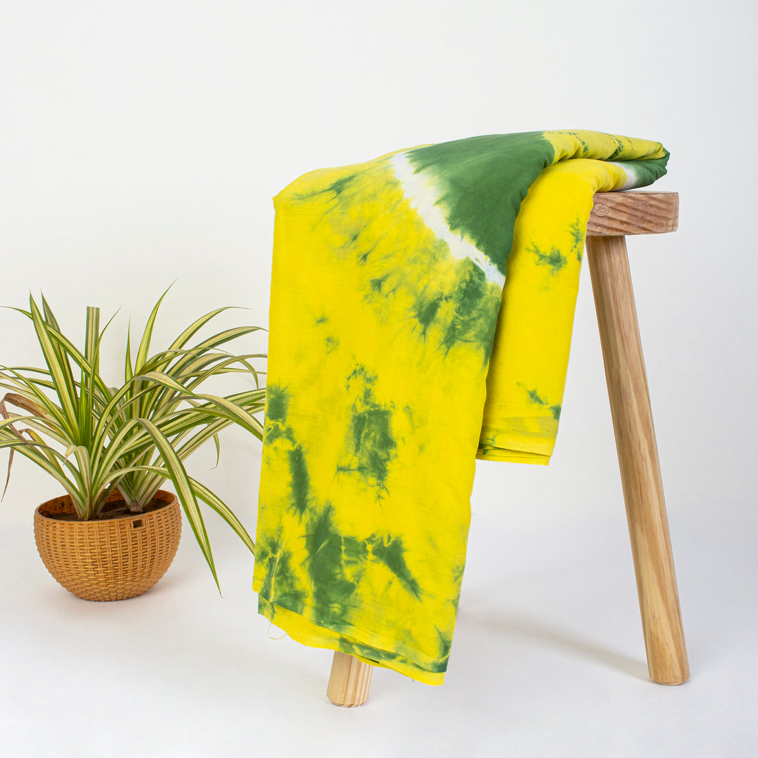 Lemon Yellow Pure Cotton Tie Dye Jaipuri Fabric