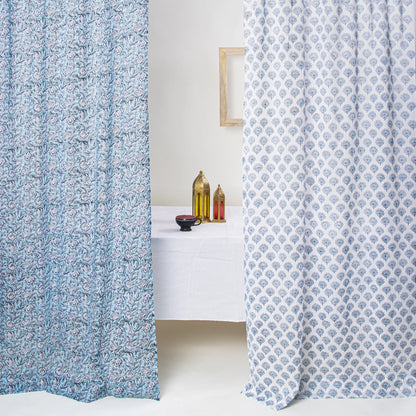 Blue Dual Blushing Cotton Curtain Set