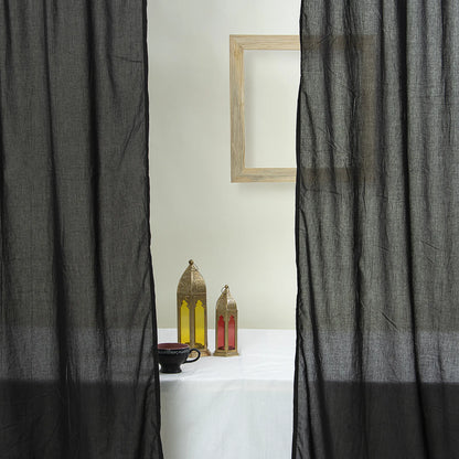 Midnight Black Cotton Curtain Set