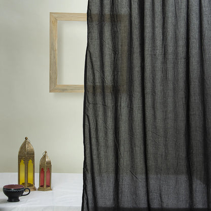 Midnight Black Cotton Curtain Set