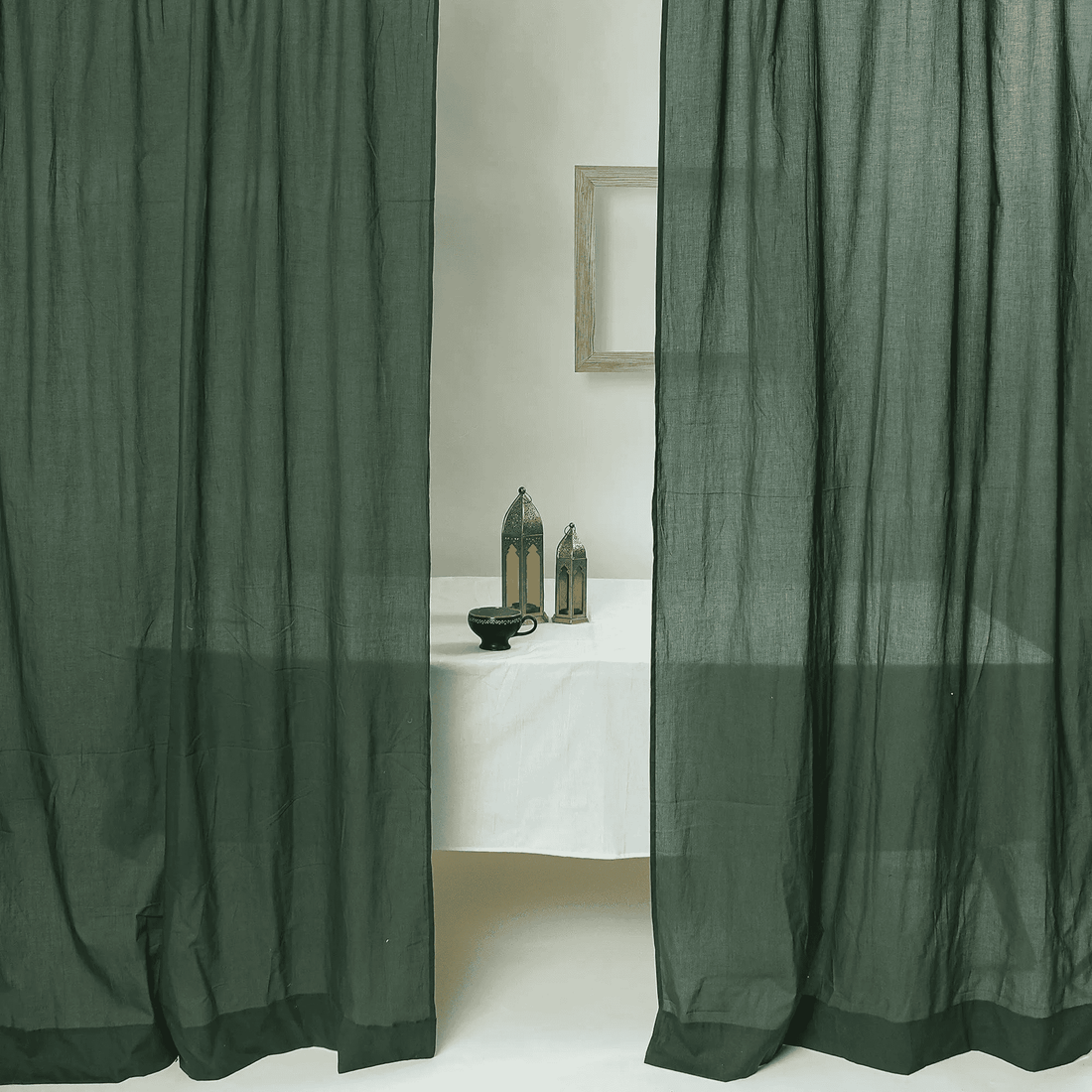 Emerald Green Cotton Curtain Set