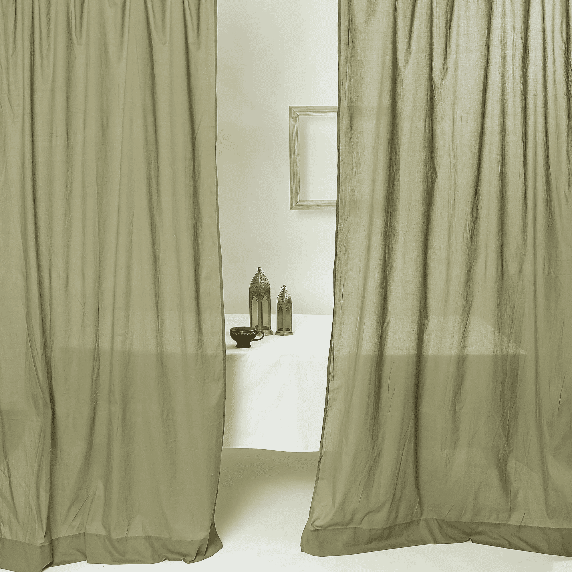 Olive Oasis Cotton Curtain Set