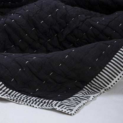 Black Handmade Solid Padded Jaipuri Kantha Quilt Online