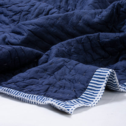 Blue Natural Dyed Knitted Kantha and Ac Quilt