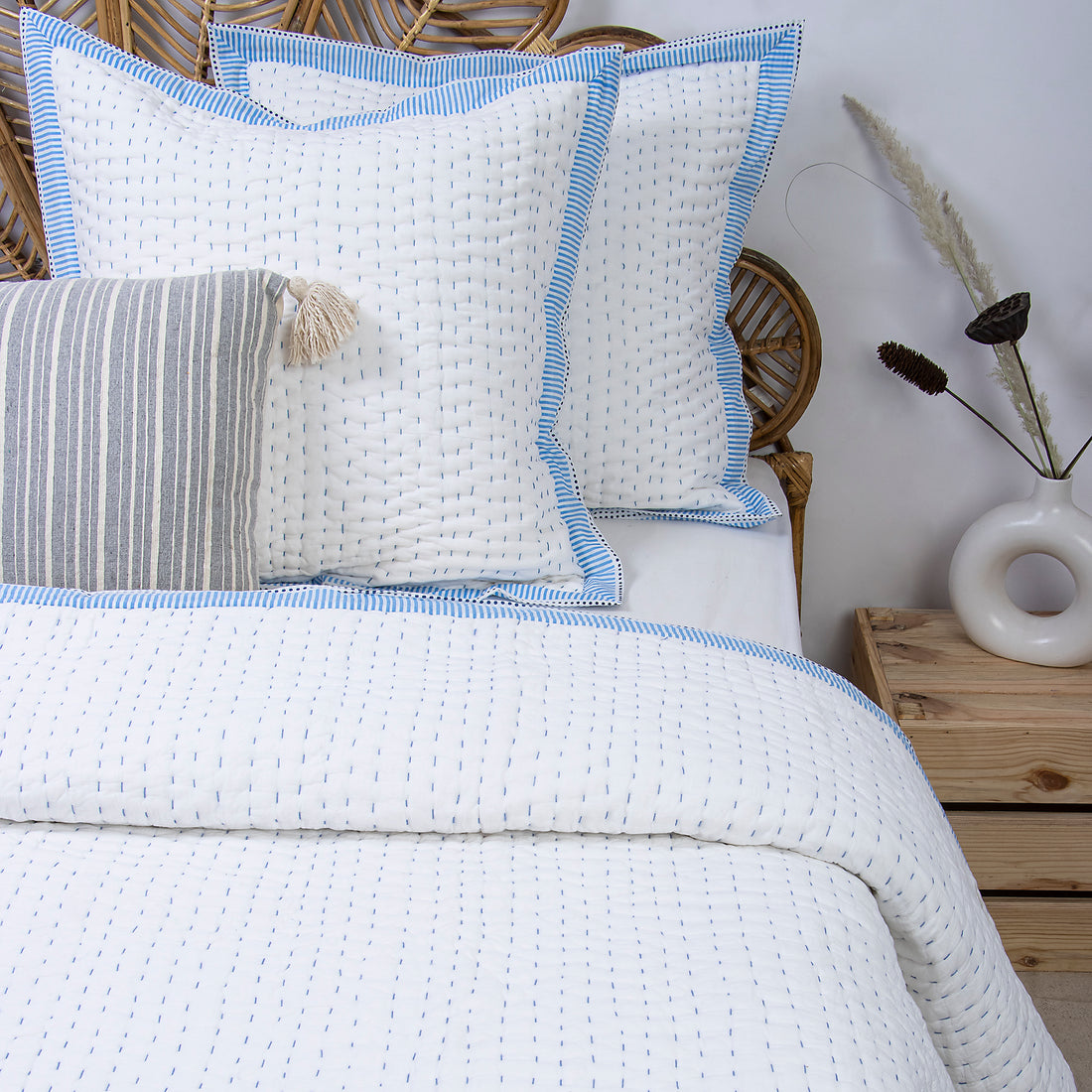White Soft Cotton Handmade knitted kantha Quilt